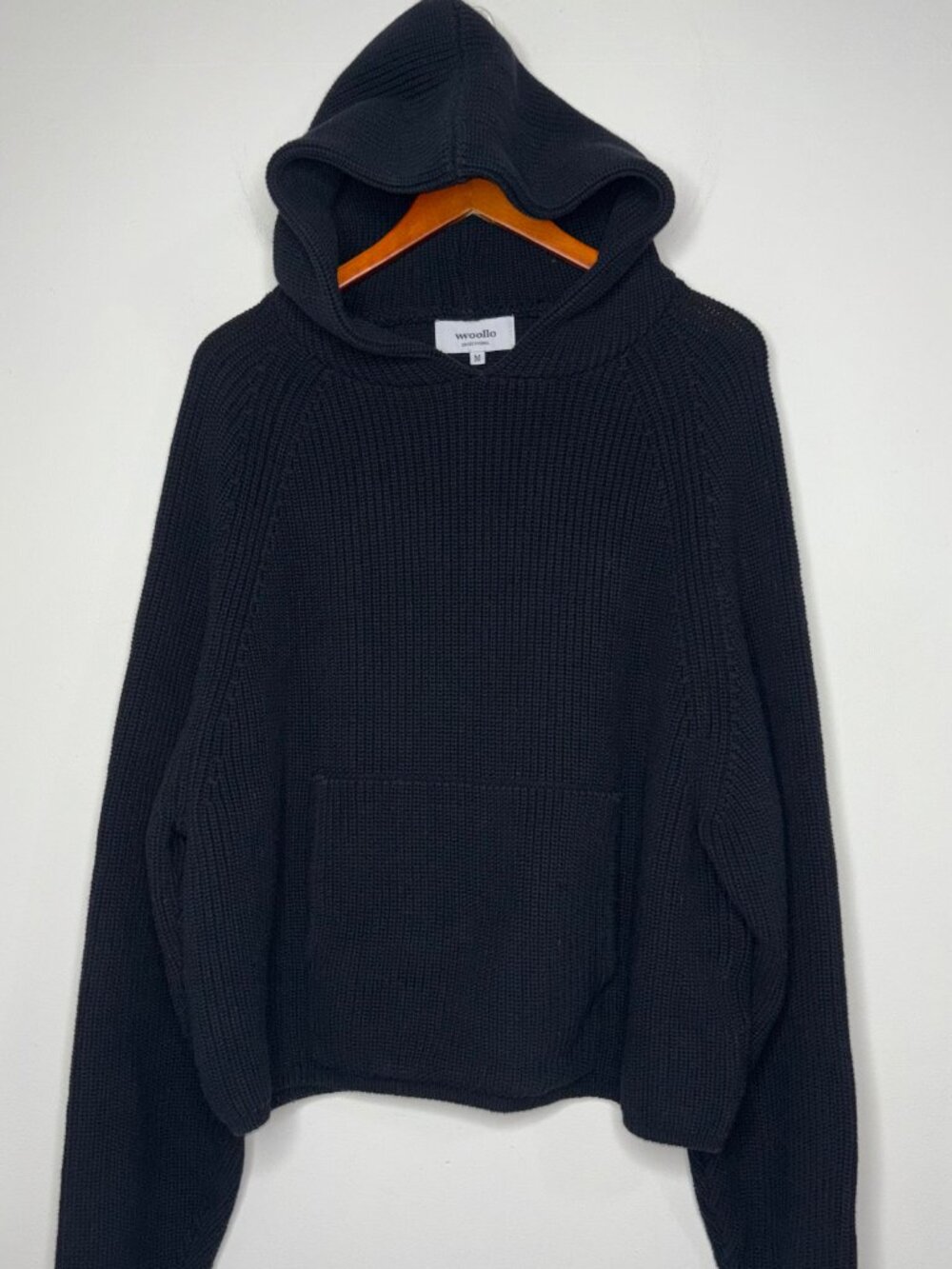 Vwoollo Black Knit Hoodie Pullover Sweater Heavyweight Streetwear Size M
